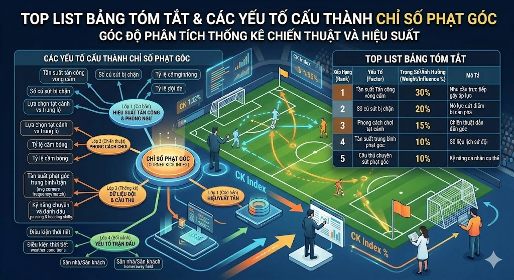Top List Bảng Tóm Tắt & Các Yếu Tố Cấu Thành Chỉ Số Phạt Góc